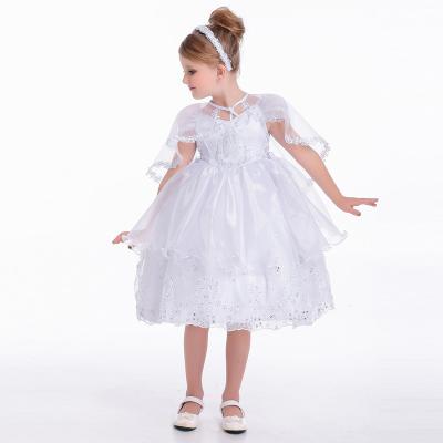 China Wholesale Baby Girl Baptism White Breathable Embroidery Ball Gown Long 3 Mesh Newborn Beading Dress for sale