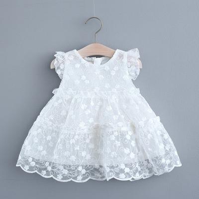 China Mesh Summer White One Piece Washable Wholesale Baby Embroidery Flower Infant Baby Clothes Girl Set Costume for sale