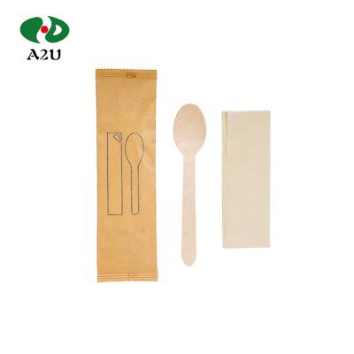 China Biodegradable Disposable Wooden Restaurant Tableware Birch Wood Handle Cutlery Set for sale