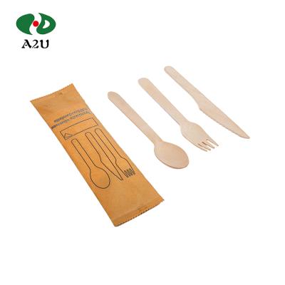 China Bamboo Sustainable Compostable Disposable Wooden Spoon Cutlery Set for sale