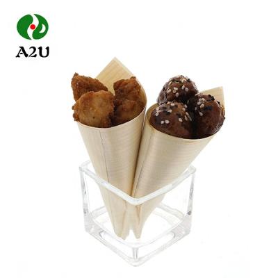 China Japanese Style Sustainable Biodegradable Disposable Pine Sushi Boat Wooden Cone for sale