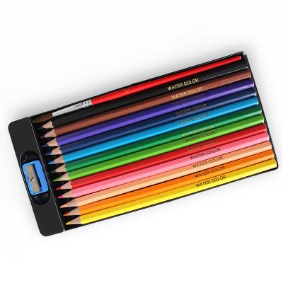 China Student Drawing Pencil For Kids Standard Water Soluble Color Pencils 12 Colored Pencils Set With Sharpener And Brush for sale