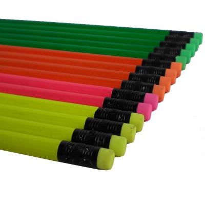 China Student Drawing Pencil High Quality Stationery Gift Black Color Wooden Pencil 7 Inch Triangular Neon Colored Pencil With Fluorescent Body for sale