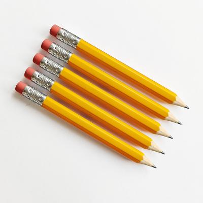 China Promotional Pencil Customized Logo 4 Inch Hexagonal Pencils HB Yellow Pencil Golf Wood Poplar With Eraser For Office And School for sale