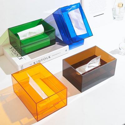 China OEM/ODM Multifuntiona Marble Printing Home Organizer Rectangle Acrylic Tissue Holder Plastic Tissue Box with Dividing Lids for sale