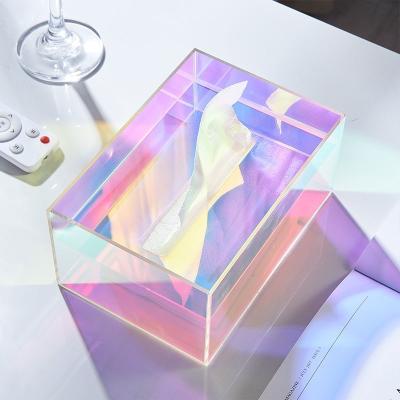 China OEM/ODM Iridescent Acrylic Tissue Box Custom Acrylic Tissue Box Lucite Napkin Box for sale