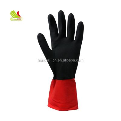 China Low Price Breathable Bi Color Flock Lined Latex Gloves For Household Cleaning Work for sale