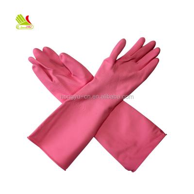 China Top Selling 100g Dishwashing Flocklined Kitchen Hand Gloves Pink Durable Extra Long For Kitchen Cleaning for sale