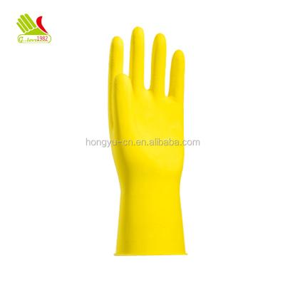 China Comfortable Household Latex Breathable Yellow Cleaning Flock Lined Hand Gloves and Cotton Lined Latex Gloves With High Quality for sale