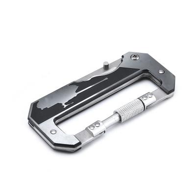 China Funcational Multi Aluminum Alloy Climbing Ultralight Portable Multi Tool Head Chained Camping Tool Carabiner With Knife for sale