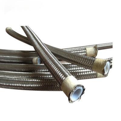 China PTFE Black Silver Stainless Steel Braided Fuel Line Hose Static-Free Racing Car Steel Braided Fuel Hose for sale