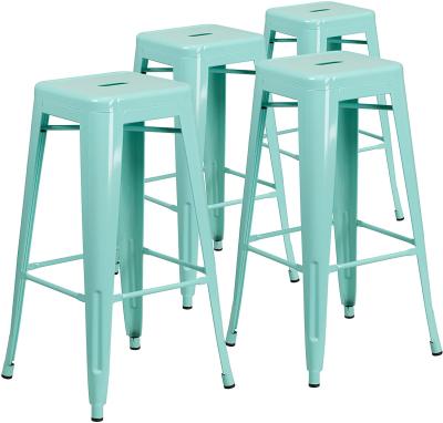 China Cheap Cafe Cooling Iron Durable Stacking Industrial Metal Dining High Metal Bar Stool Chair for sale