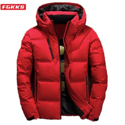 China FGKKS Quality Brand Viable Men Down Jacket Slim Thick Warm Solid Color Hooded Coats Fashion Casual Down Jackets Male for sale