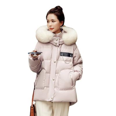 China 2021 new down jacket fashion good side long real loose collar no-wash Korean female waterproof fur down coat white duck for sale