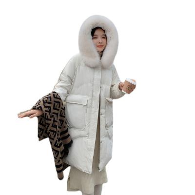 China Pregnant women's fur collar down jacket long waterproof 2021 new large padded loose down coat women's white duck down winter for sale