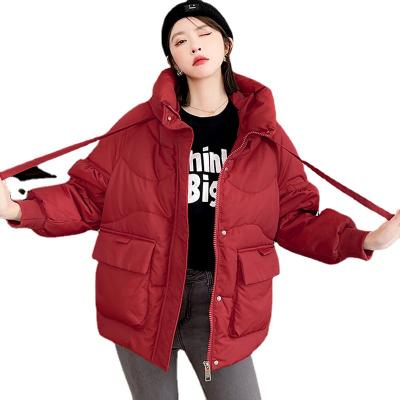 China 2021 waterproof new red down jacket women winter loose casual suit white duck down short padded down jacket tide for sale