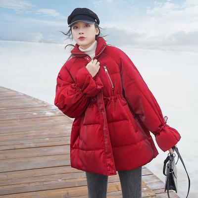 China White duck waterproof middle and long bread clothing jacket fashion temperament waist thick warm female Korean cap low-down tide for sale