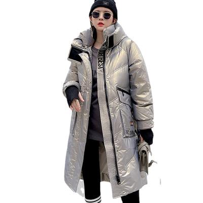 China New winter waterproof white duck down jacket women's long 2021 Korean version of the knee down padded jacket down jacket tide for sale