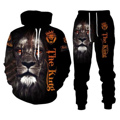 China Autumn Viable Men's 3D Print Sportswear Hip Hop Casual Suit Wolf Print Sweater Digital Animal Hooded Sportswear Pants for sale