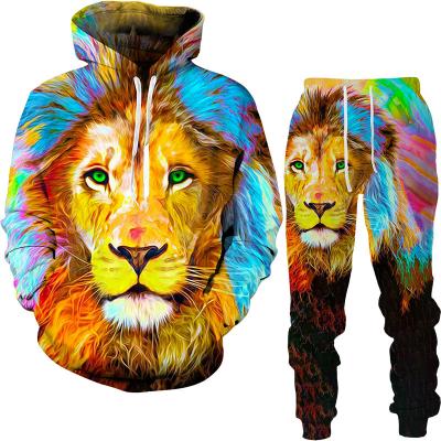 China 3D lion pants autumn viable men's sportswear king hoodie digital print hoodie long sleeve male plus size hip hop costume for sale