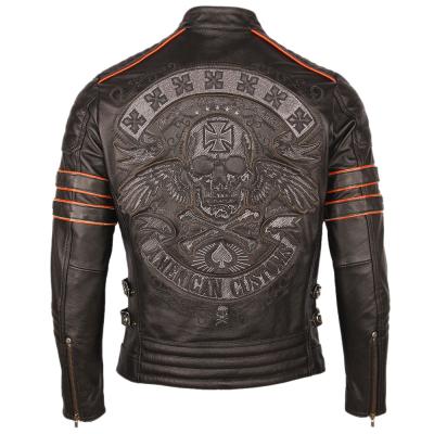 China Durable Black Embroidered Cowhide Leather Jacket 100% Natural Leather Motorcycle Jacket Coat Winter Skull Cowhide Warm Clothing for sale