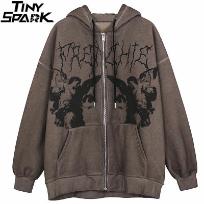 China Hooded Fleece Autumn Winter Jacket Outwear Zipper Cotton Angel Dark Print Jacket Coat Harajuku Anti-wrinkle Men's Hip Hop Streetwear Jacket for sale