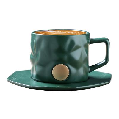 China Viable Nordic Style Luxury Ceramic Mug With Seal Green Coffee Mug Business Gift Household Water Brass Coffee Mug With Handle for sale