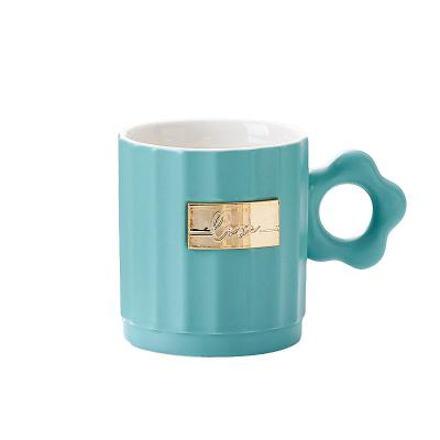 China Viable Ceramic Mug 370ml Creative Striped Coffee Mug With Handle Water Bottle Cup Household Milk Floral Coffee Cup for sale