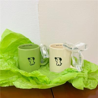 China Reusable Portable Couple Puppy Shape Ceramic Viable Coffee Cup Reusable Portable Water Cup Household Coffee Mug With Handle for sale