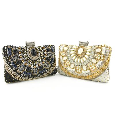 China Handmade Diamond Fashion Retro Evening Clutch Bead Embroidery Dinner Bag Bags With Crystal for sale