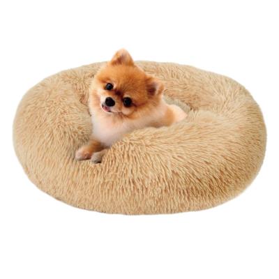 China Wholesale Waterproof Cuddler Donut Fluffy Soothing Pet Bed Washable Long Soft Plush Round Cat Beds House for sale