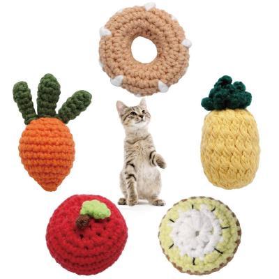 China Wholesale Catnip 5PCS Sustainable Cat Toys Handmade Cat Interactive Plush Chew Toys Durable Fruit Wool Cat Toys for sale