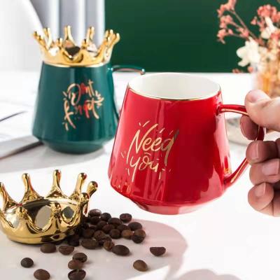 China Crown Modern Nordic Coffee Ceramic Mug With Lid And Spoon for sale