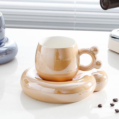 China New Style Sustainable Bear Design Ceramic Coffee Cup Saucer Set Wholesale Afternoon Tea Water Cup And Saucer Set for sale