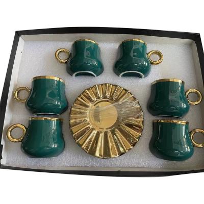 China Viable Colorful Luster Gold Rim Printed Porcelain Espresso Cappuccino Luxury Turkish Coffee Tea Cup Set for sale