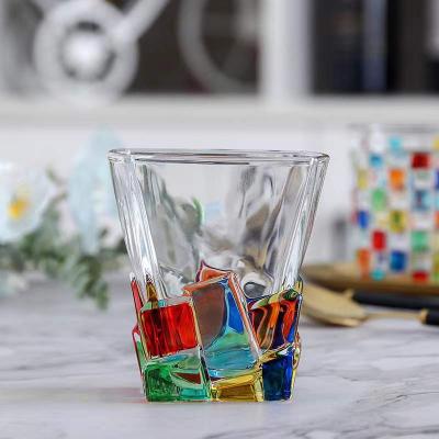 China CLASSIC hand-painted line water cup glass household striped whiskey wine glass weaving crystal cup for sale