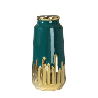 China New Flower Decorations Living Room Room Vase Home Layout Gold Green Electroplating Ornament CLASSIC Europe Style Ceramic Vase Model for sale