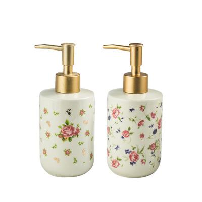 China Retro Beautiful Flower Design Sustainable Hot Selling Pink Shampoo Bottles Lotion Dispenser for sale