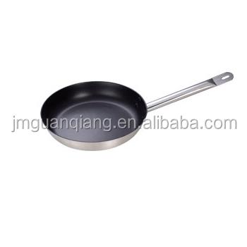 China Sustainable Compound Bottom Stainless Steel Non-Stick Flat Frying Pan With Handle for sale