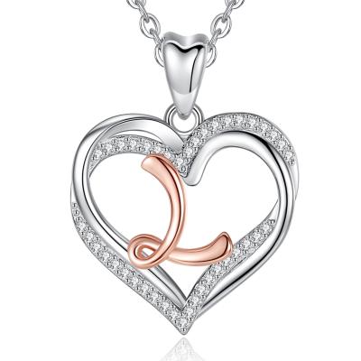 China 925 Sterling Jewelry Environmental Friendly Silver Zirconia Heart Alphabet Initial Letter Pendant Necklace for sale