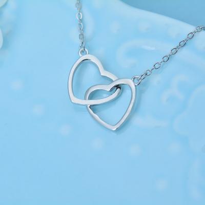 China Environment Friendly Valentines Day Gift 925 Sterling Silver I Love You Double Love Heart Pendant Necklace for sale