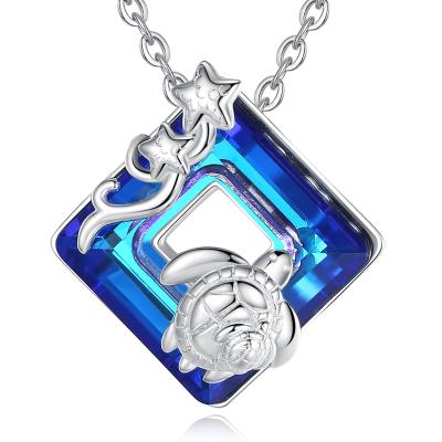 China FASHIONABLE Merryshine 925 Sterling Silver Animal Sea Turtle Blue Crystal Pendant Necklace for sale