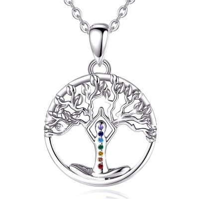 China FASHIONABLE Merryshine 925 Sterling Silver Family Tree Of Life Yoga Chakra Pendant Necklace for sale