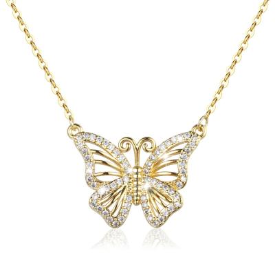 China Environmental Friendly Gold Plated Unique Jewelry Women Diamond Zirconia Butterfly Necklace Pendant for sale