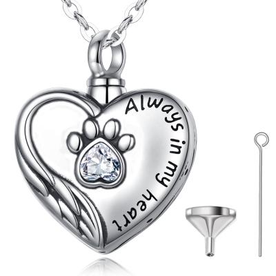 China TRENDY Silver Merryshine 925 Sterling CZ Pet Ash Dog Cremation Heart Urn Necklace For Ashes for sale