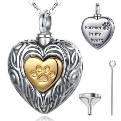 China FASHIONABLE Silver Merryshine 925 Sterling Women Pet Cat Dog Paw Paw Urn Cremation Pendant Necklace for sale