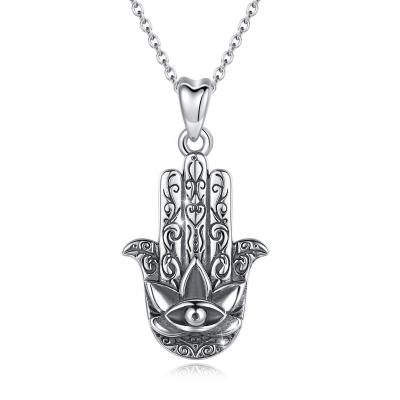 China FASHIONABLE Evil Lucky Hamsa Hand Merryshine 925 Sterling Silver Eye Necklace Pendant Jewelry for sale