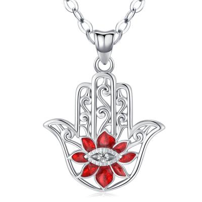 China Nickel Free Buddha Red Lotus Yoga Blue Eye Fatima Hamsa Hand Necklace Pendant Evil for sale