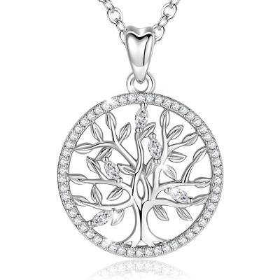 China Tree of Life Family Tree of Life 925 Sterling Silver Necklace Circle Pendant Trendy Fashion Custom Made for sale