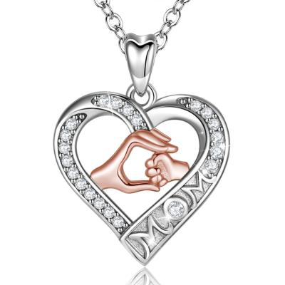 China TRENDY Heart Love Mothers Day 2021 925 Sterling Silver Mom Baby Necklace Pendant for sale